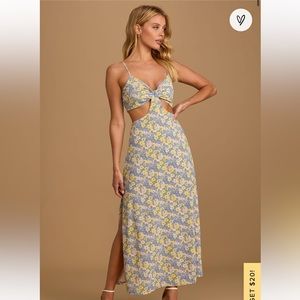 Pink Floral Print Cutout Maxi Dress